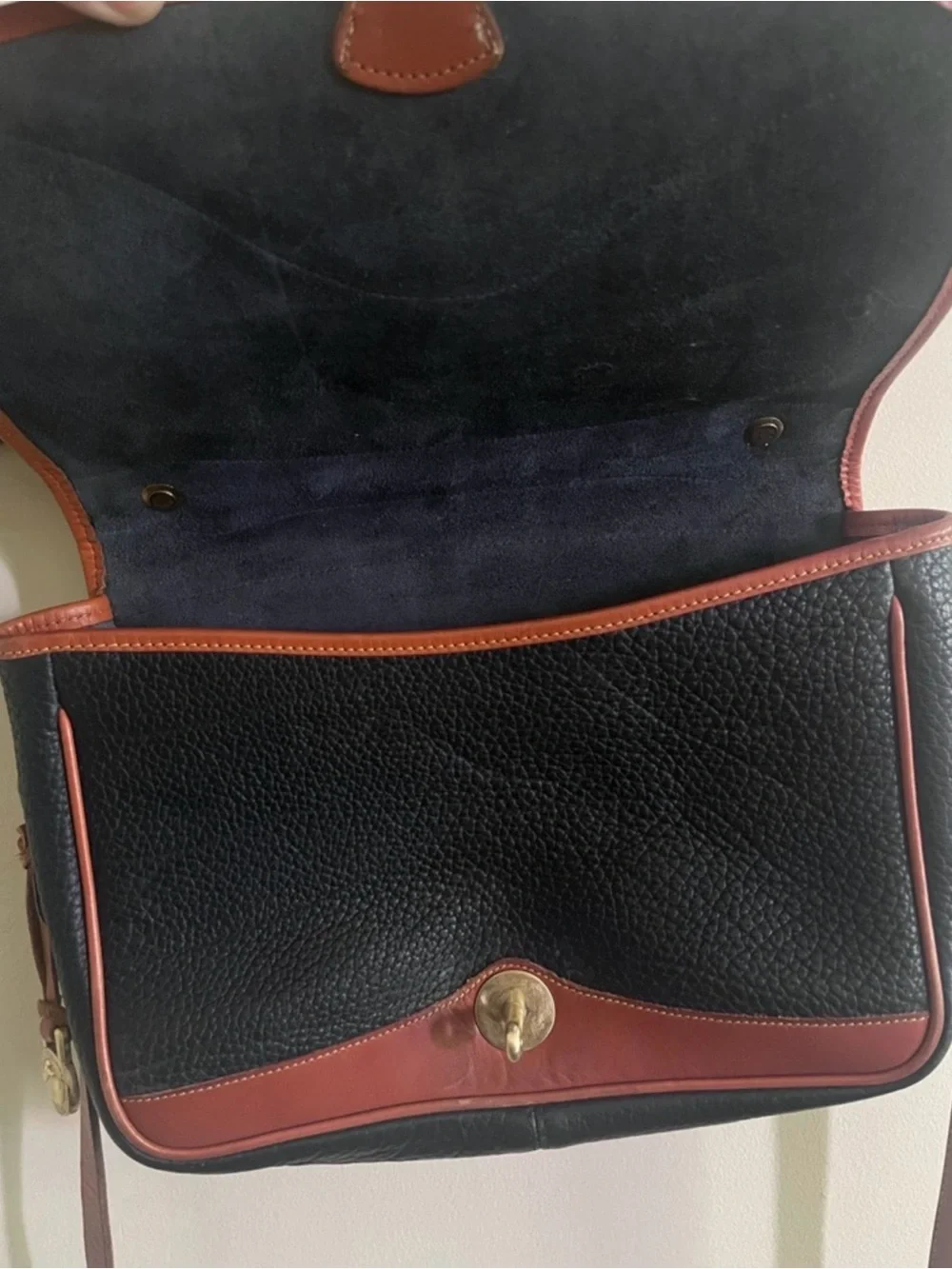 Dooney & Bourke Black and Brown Pebbled Leather Messenger Bag